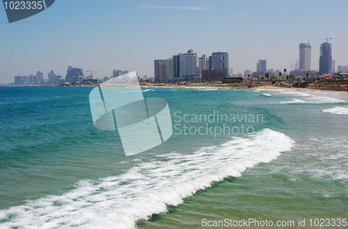 Image of Sea coast and the view of Tel Aviv