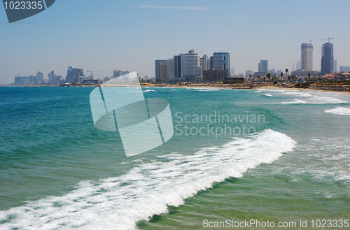 Image of Sea coast and the view of Tel Aviv