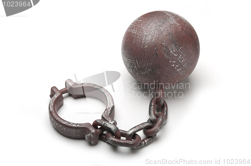 Image of Metal ball and chain shackles on white