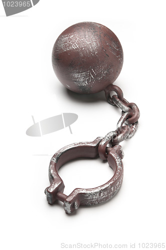 Image of Metal ball and chain shackles on white