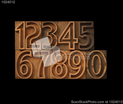 Image of outline numbers in old wood type