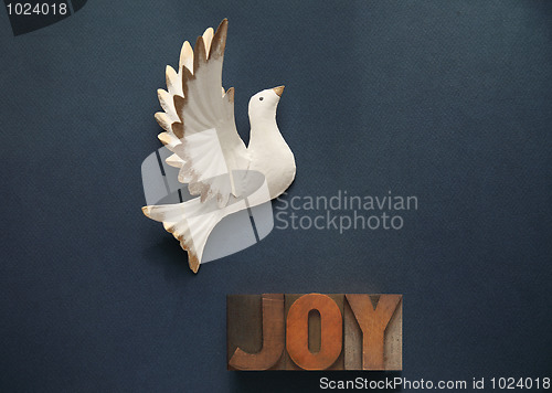 Image of white dove with the word joy