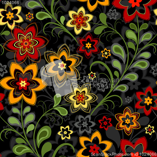 Image of Seamless floral black pattern