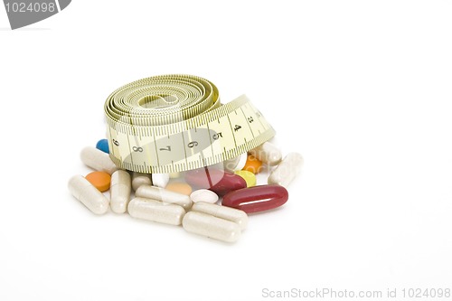 Image of Tape measure and pills