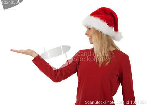 Image of Christmas girl holding hand palm up