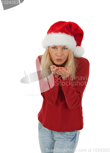 Image of Santa girl sending a kiss