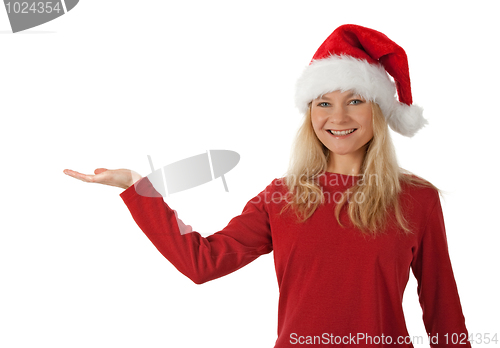 Image of Santa girl holding hand palm up