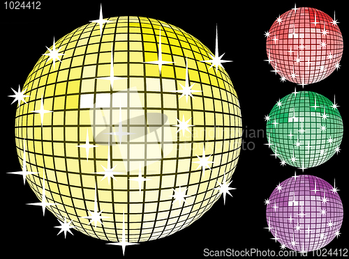 Image of Colored set of mirror disco-balls.