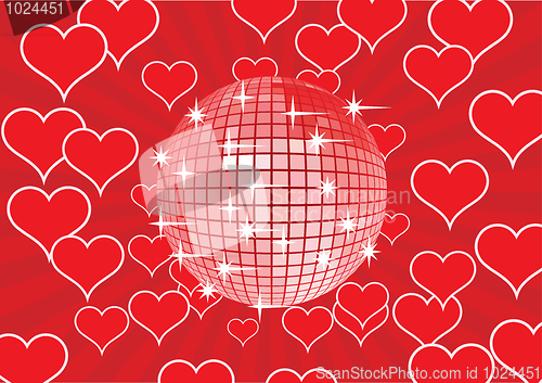 Image of Disco ball on a red background.