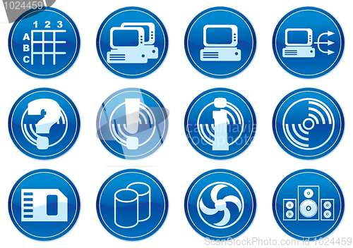 Image of Gadget icons set. White - dark blue palette.