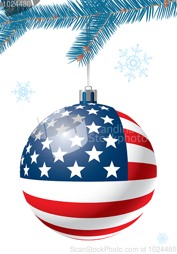 Image of Christmas ball with US flag.