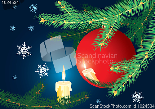 Image of Christmas-tree branch and candle.