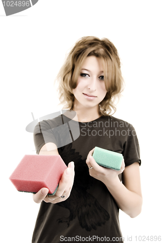 Image of a girl with sponges     