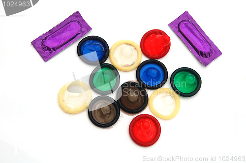 Image of Brightly Coloured Condoms with Packs