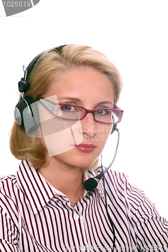 Image of Beautiful young woman with headphones and microphone 