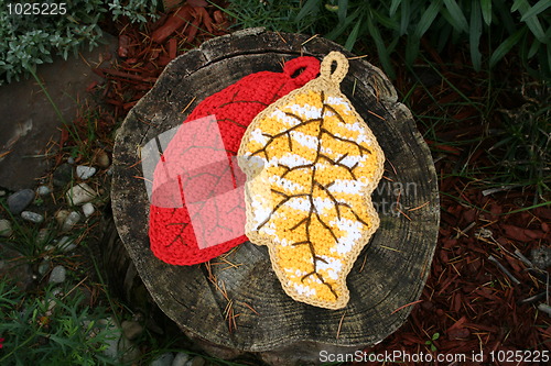 Image of Crocheted Leaves Potholders