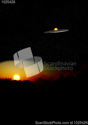 Image of UFO In The Night Over Clouds