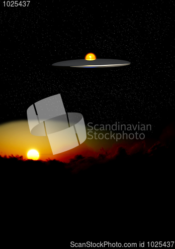 Image of UFO In The Night Over Clouds