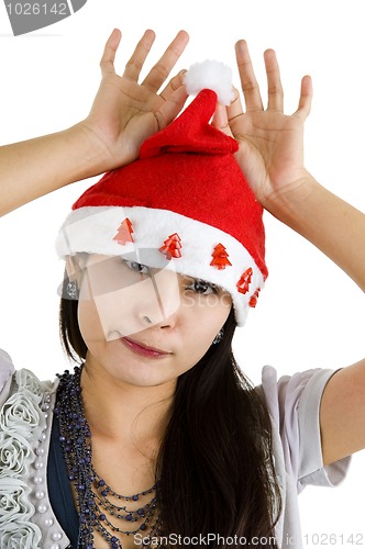 Image of woman with santa claus hat