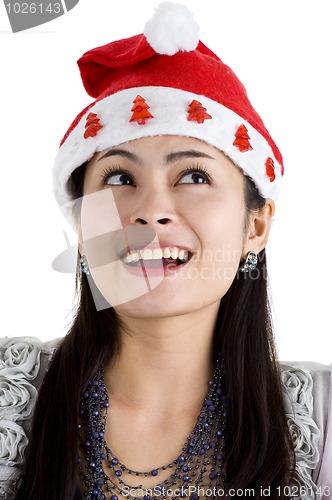 Image of woman with santa claus hat