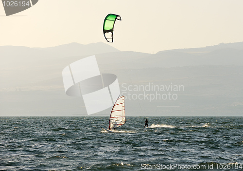 Image of Sky-surfing and surfing on lake Kinneret