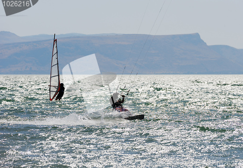 Image of Sky-surfing and surfing on lake Kinneret
