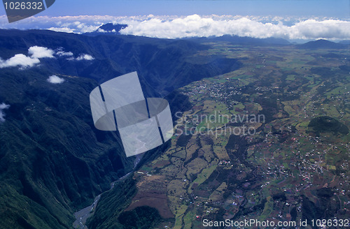 Image of Aerial view of gorge and Cafres plain Reunion island