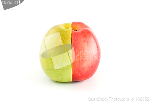 Image of Half of red and green apples form a whole fruit