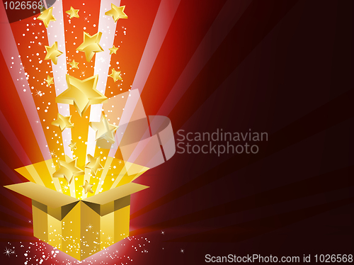 Image of Christmas Golden Gift Box with Stars