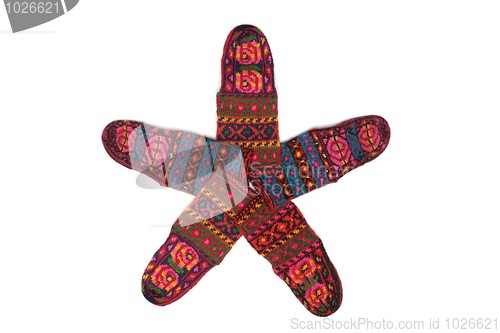 Image of Star made of homemade wool socks isolated