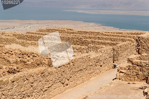 Image of Ruins of ancient fortress in the desert near the Dead Sea