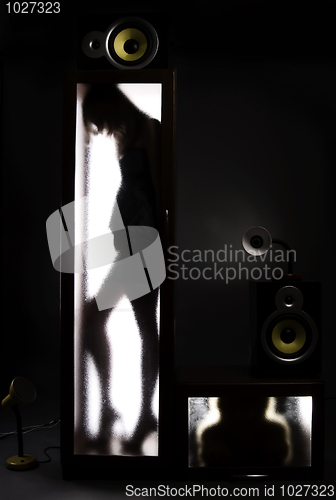 Image of A girl behind the glass door         