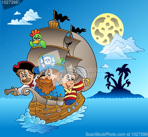 Image of Three pirates and island silhouette