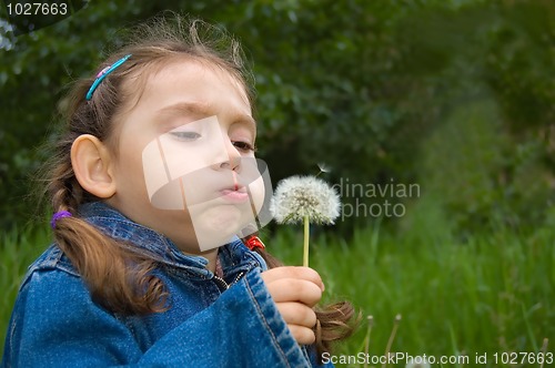 Image of Little girl blowing a dandelion