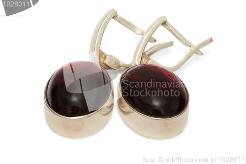 Image of Silver Earrings with Garnet isolated