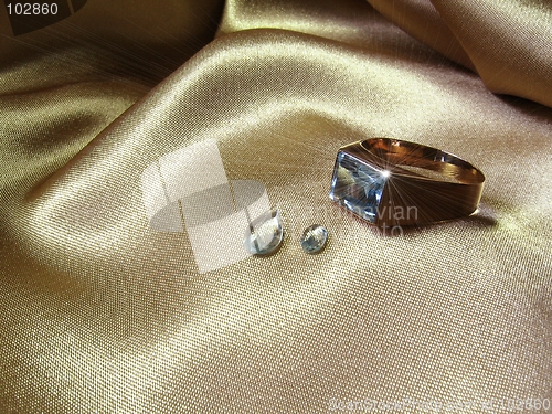 Image of Aquamarine ring and gems (with sparkle)