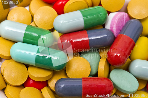 Image of Multi color pills closeup