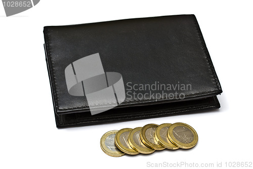 Image of Black wallet with eruo coins 