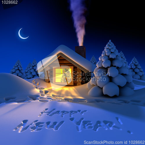 Image of Little house in the woods on New Year's night