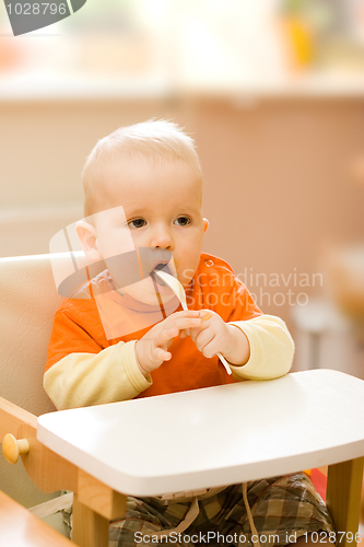 Image of Baby boy playing with spoon