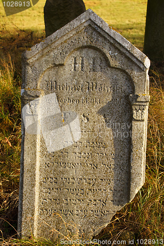 Image of detail of tomb on forgotten and unkempt Jewish cemetery with the strangers