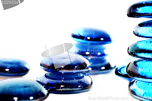 Image of Lot of Blue Pills - Towers. Macro & Isolated on white