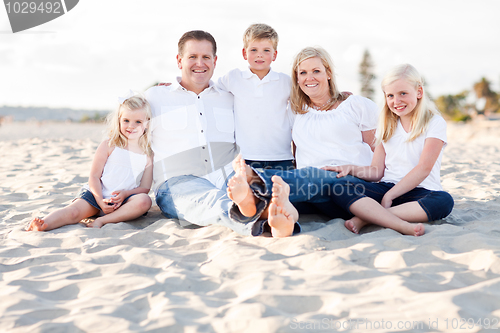 Image of Happy Caucasian Family Portrait at the Beach