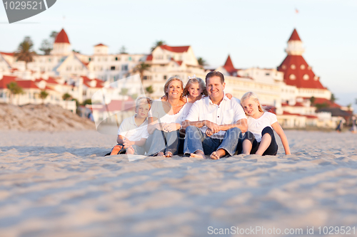 Image of Happy Caucasian Family in Front of Hotel Del Coronado