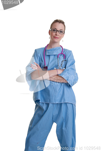 Image of young doctor or nurse on white