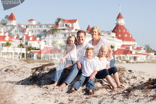 Image of Happy Caucasian Family in Front of Hotel Del Coronado