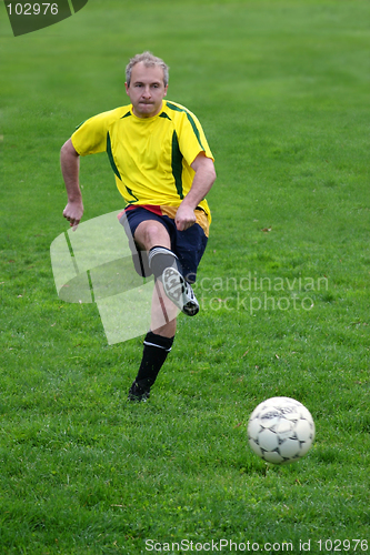 Image of Soccer player hitting a ball