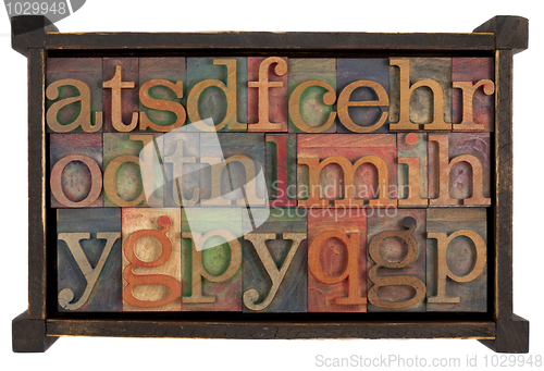 Image of alphabet in rusti wooden box