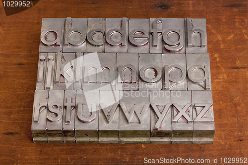 Image of alphabet in metal printing blocks