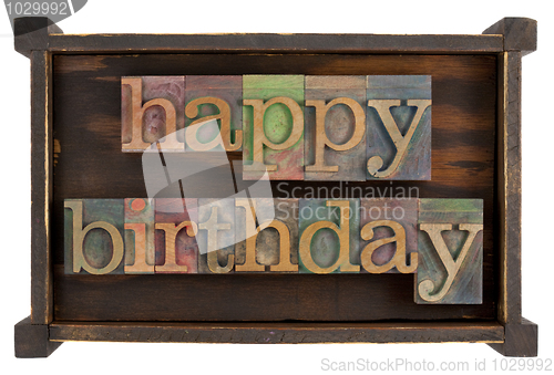 Image of happy birthday in letterpress type